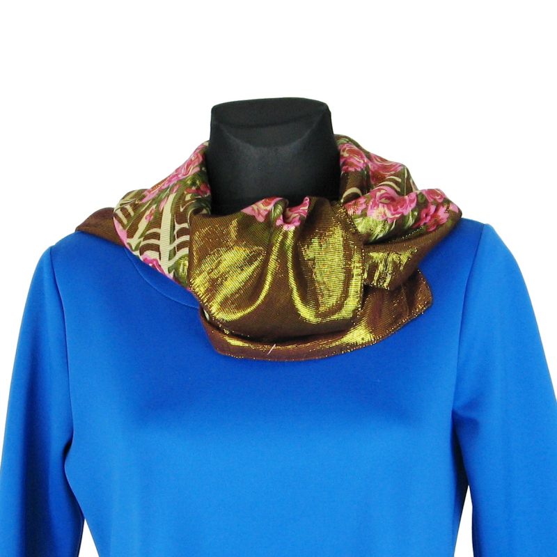 Dámský šátek zlatý s růžemi