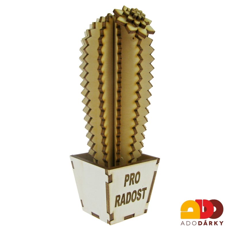 Dřevěný kaktus "Pro radost" úzký 16 cm