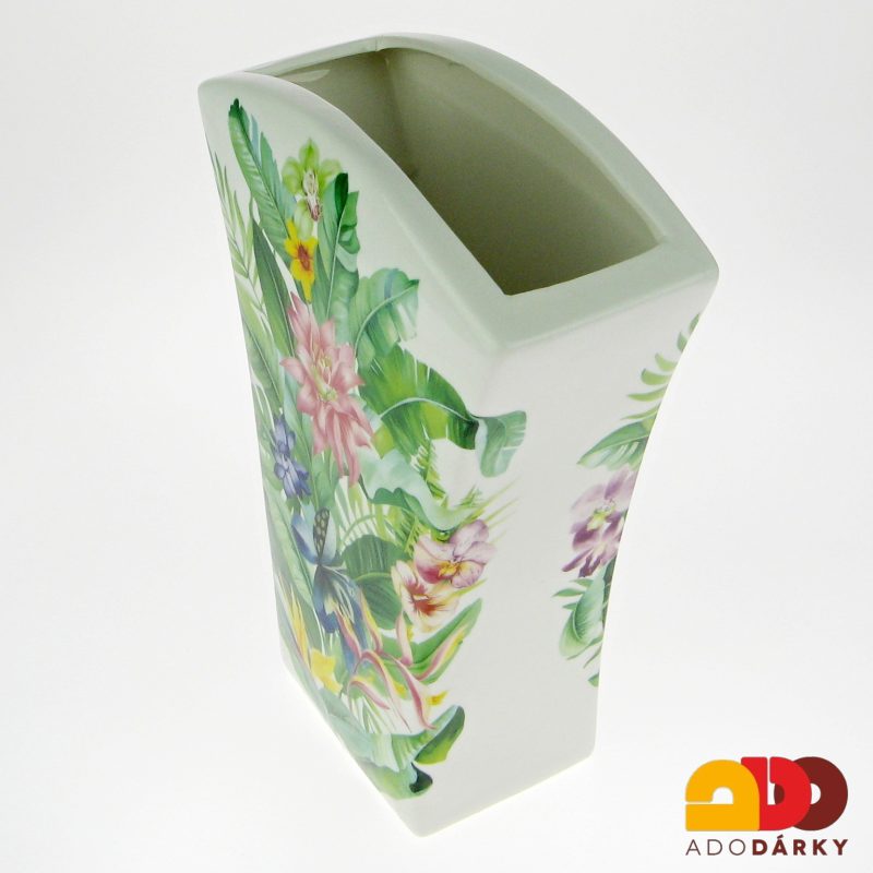 Váza Zelené listy a barevné květy 21 cm