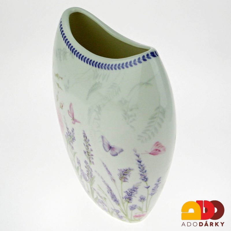 Váza baňatá 21 cm Levandule a pivoňka