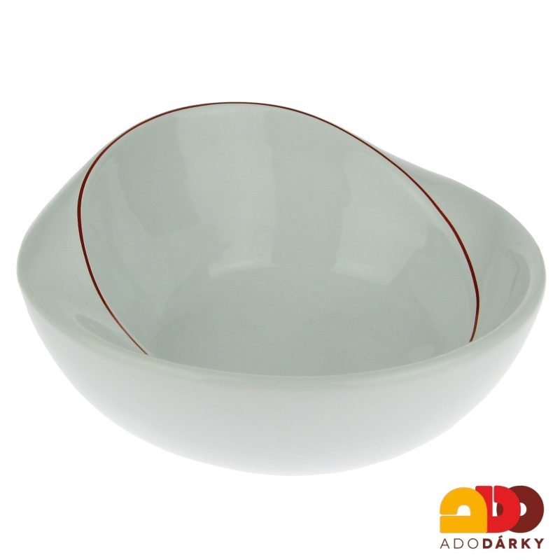 Nepravidelná porcelánová mísa s červeným lemem