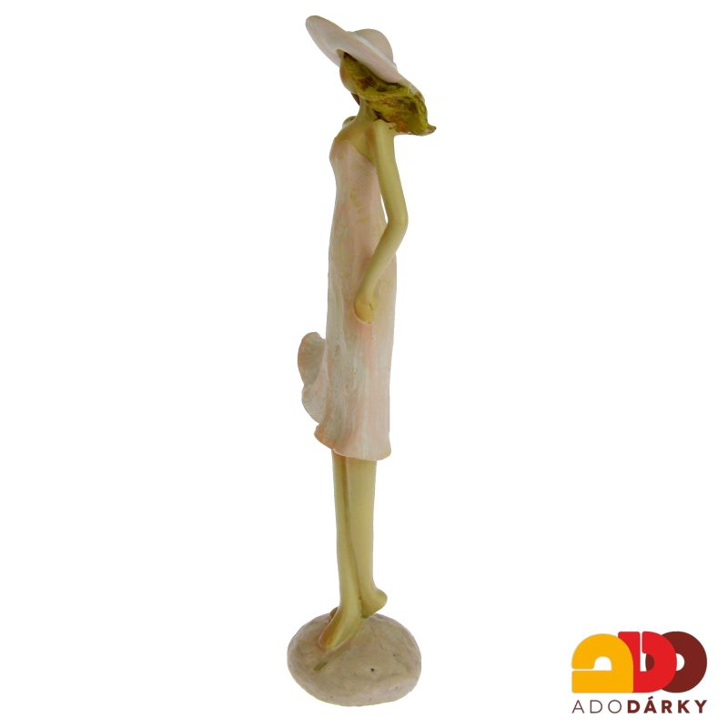 Soška dáma v klobouku růžová 25,5 cm