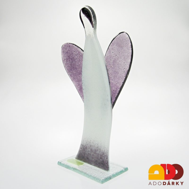 Skleněný anděl fialový 20,5 cm