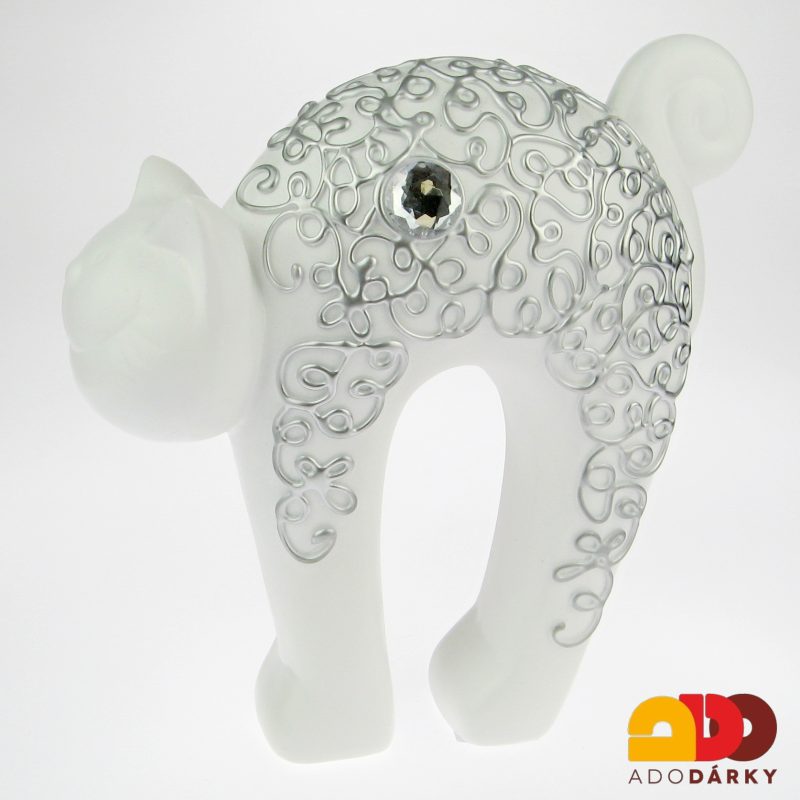 Kočka zdobená ornamenty bílá 21 cm