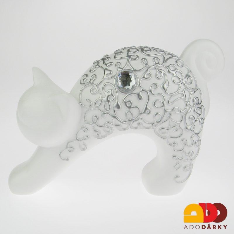 Kočka zdobená ornamenty bílá 16 cm