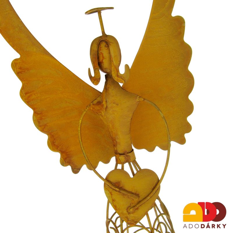 Plechový anděl rezavý na svíčku 60 cm