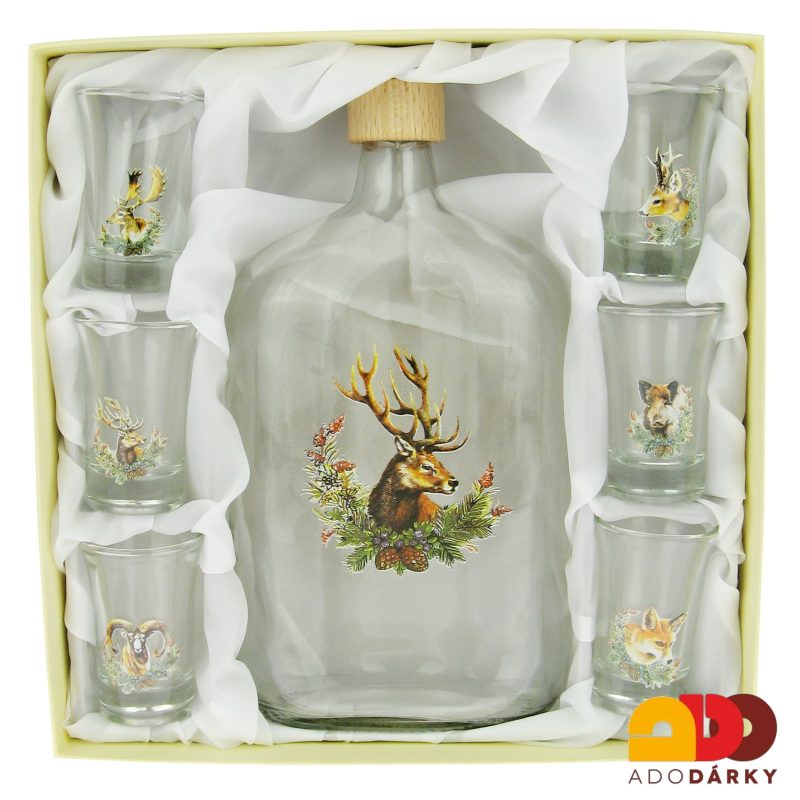 Sada 6 odlivek s láhví "Jelen" 1 l