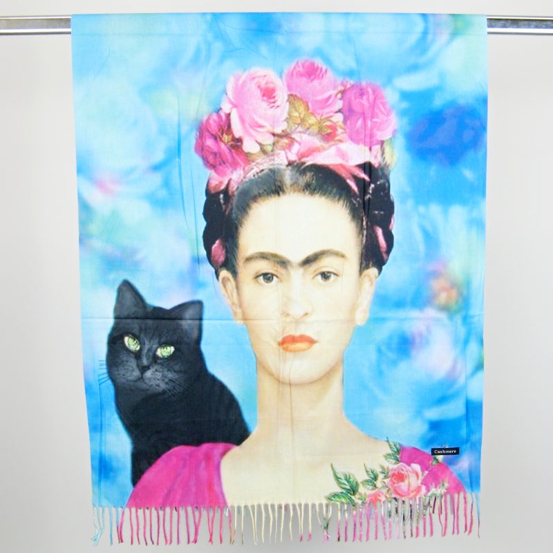 Kašmírová dámská šála "2v1" Frida s kočkou