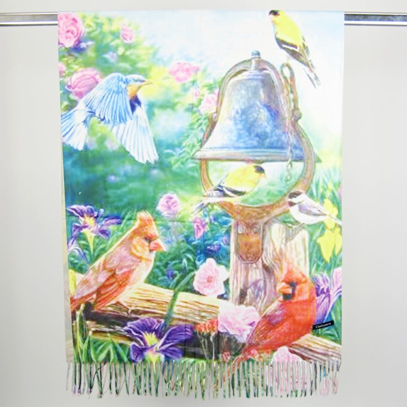 Kašmírová dámská šála "2v1" Ptáci na plotě