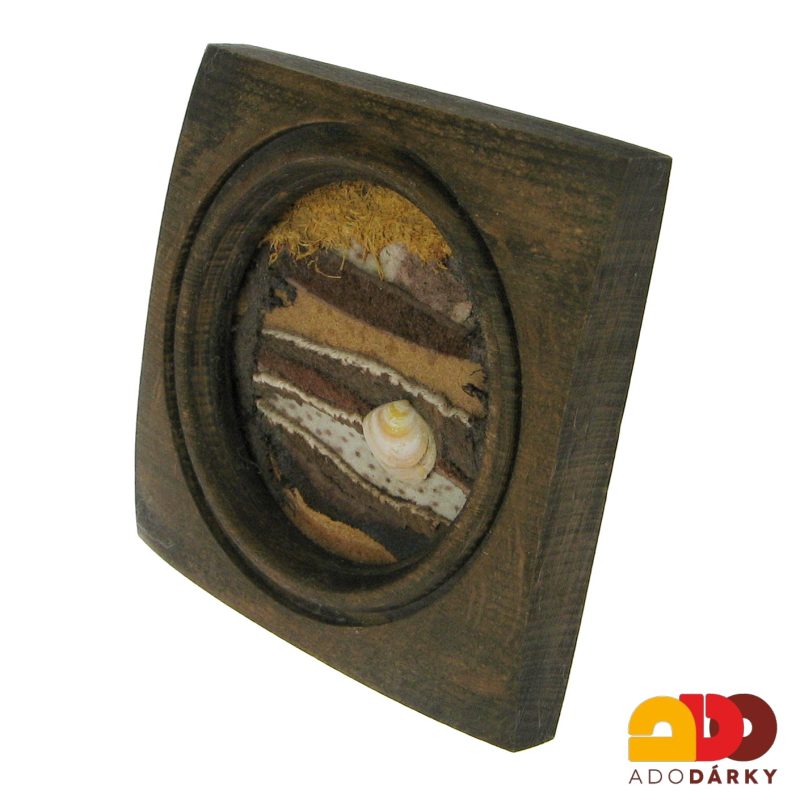 Kožený obrázek v dřevěném rámu 9 cm