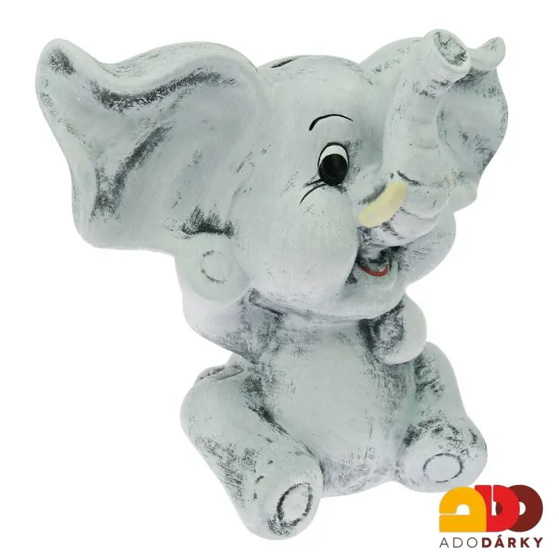Pokladnička slon s velkýma ušima šedý 28 cm
