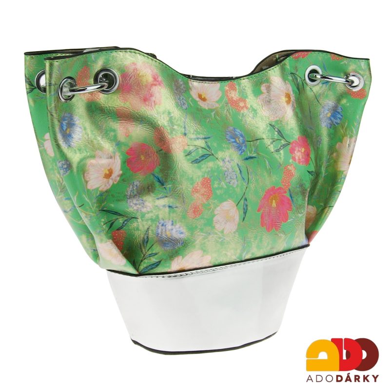 Kabelka POTRI zelená s květy 26 cm