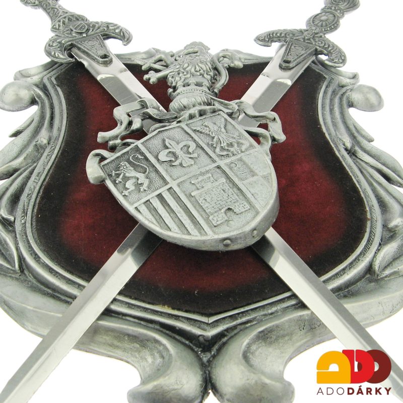 Erb kovový menší s meči v šedé barvě 28 cm