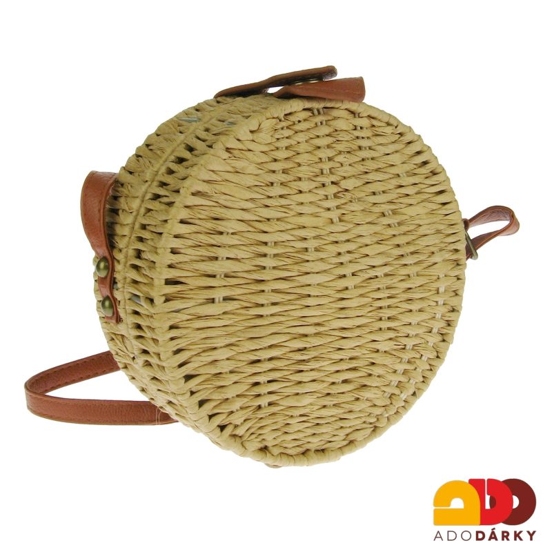 Pletená kulatá kabelka světle hnědá 19 cm