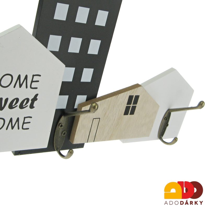 Dřevěný věšák na zeď Home sweet home 45 cm