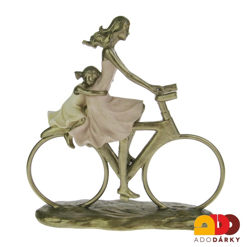 Soška ženy s dítětem na kole 25 cm