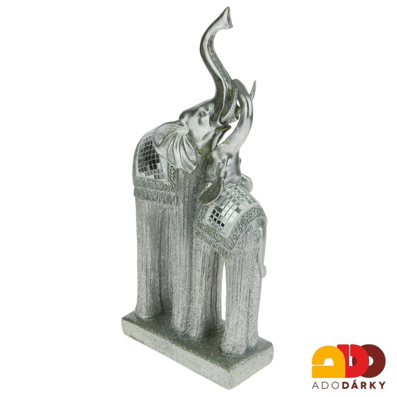 Soška dvou slonů ve stříbrné barvě 31 cm