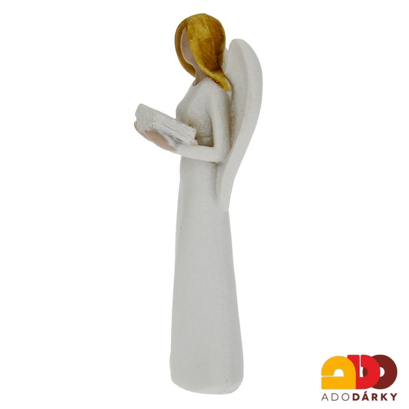 Anděl hladký bílý s knihou 10 cm