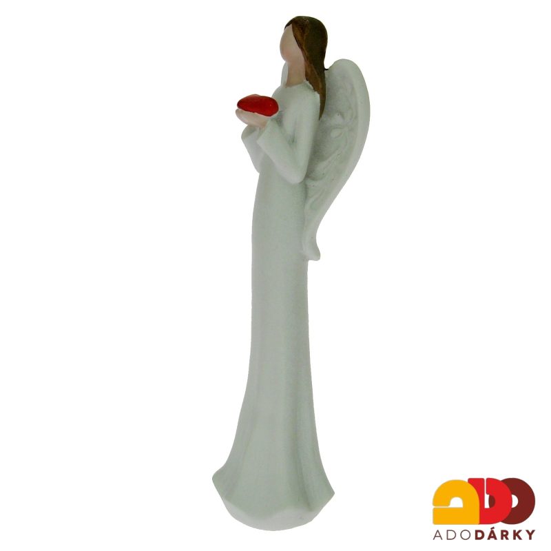 Anděl bílý se srdcem v dlaních 15,5 cm