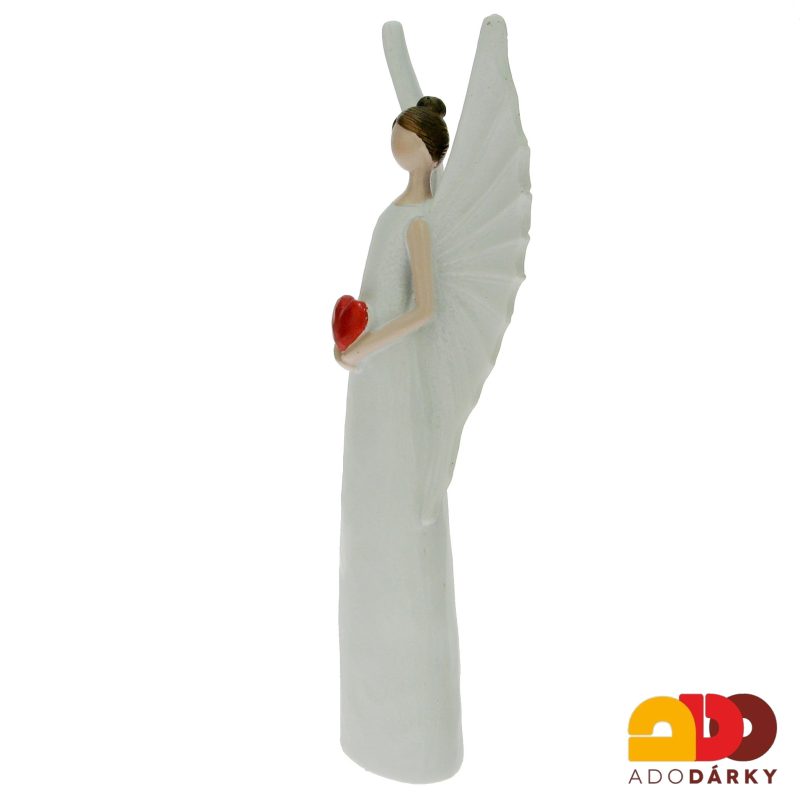 Anděl se špičatými křídly a srdcem 25 cm