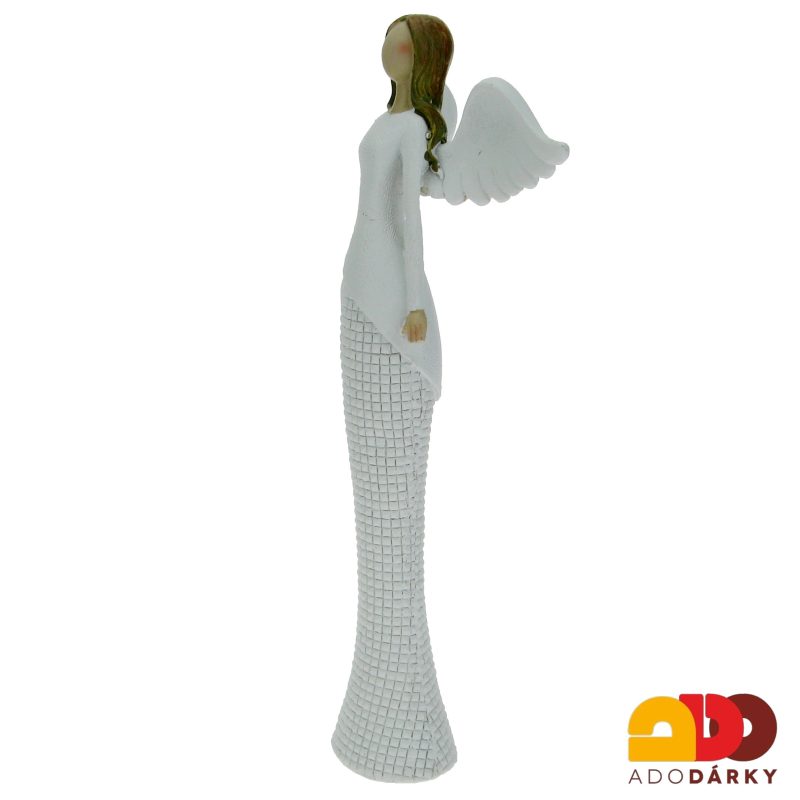 Anděl v bílých šatech vysoký 31,5 cm