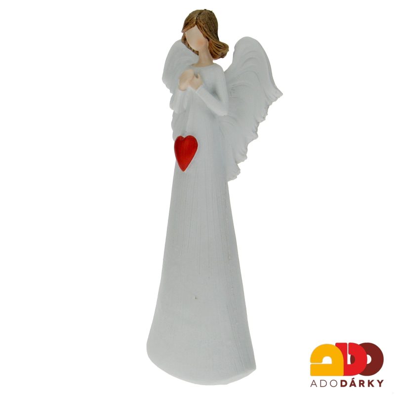 Anděl s červeným srdcem na provázku 24,5 cm