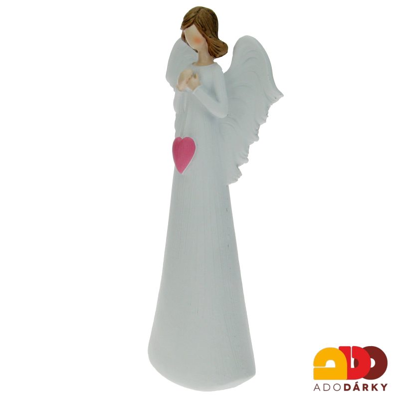 Anděl s růžovým srdcem na provázku 30 cm