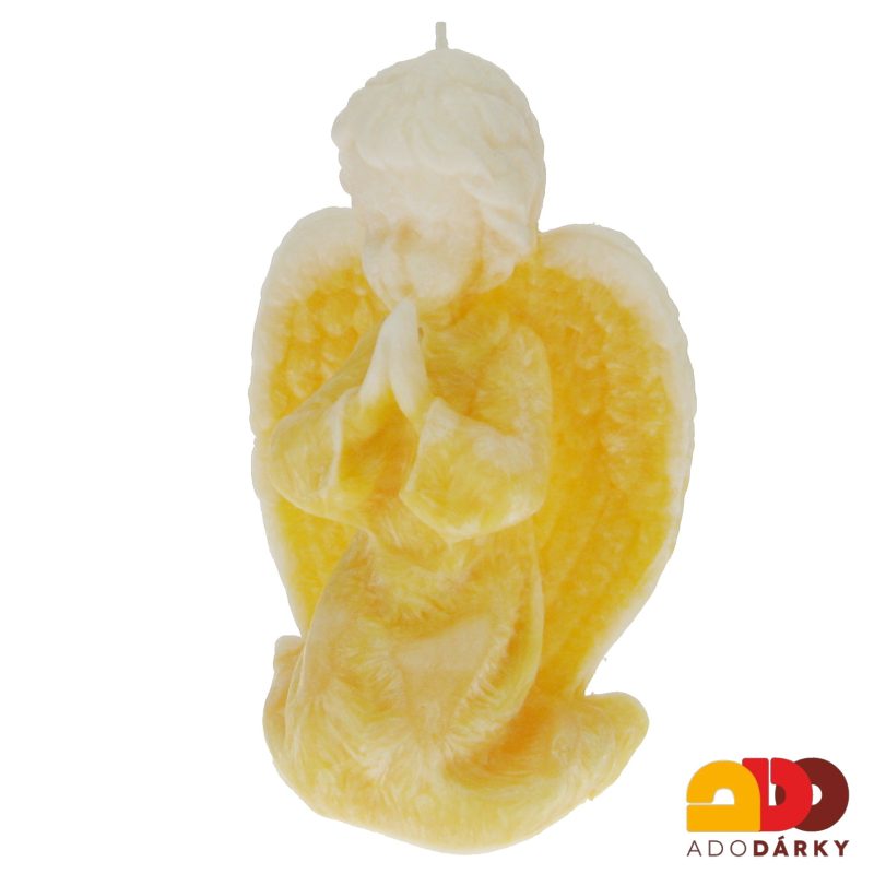 Svíčka klečící anděl žlutý 15 cm