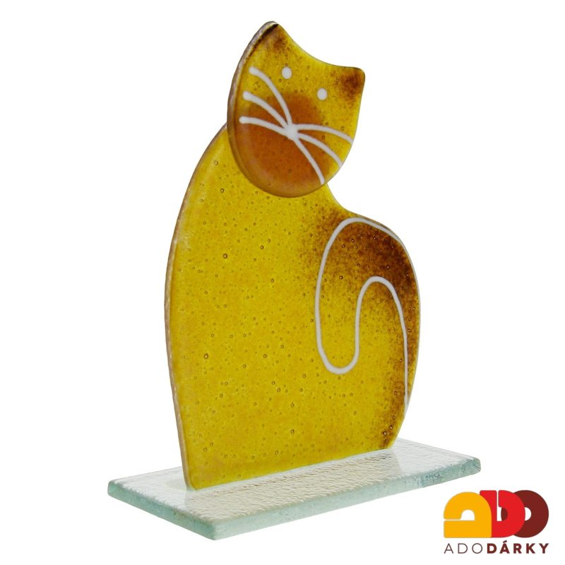 Skleněná kočka sedící rezavá 10 cm