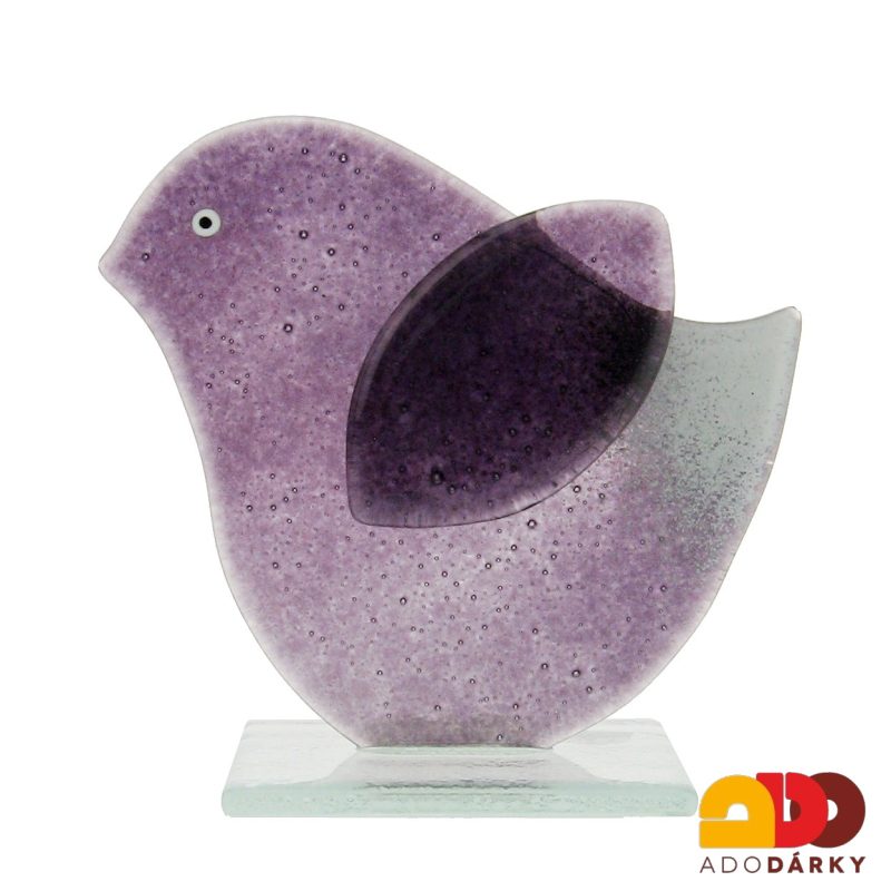 Skleněný ptáček fialový 11 cm