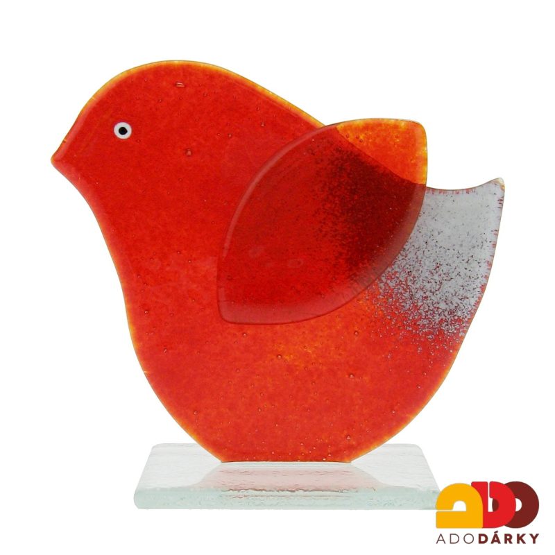 Skleněný ptáček červený 11 cm