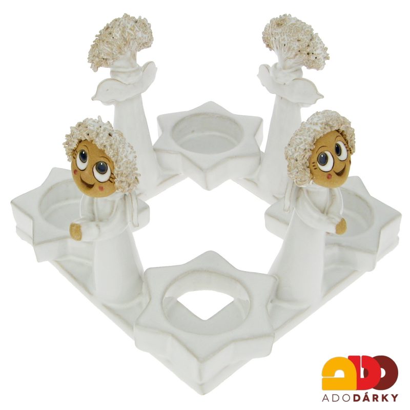 Adventní svícen hranatý s andělíčky 17,5 cm