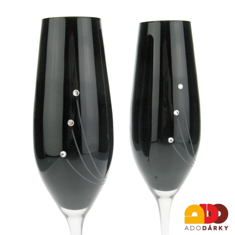 Černé flétny na šampaňské Swarovski 210 ml sada 2 ks