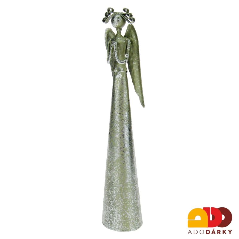 Stříbrno-zlatý plechový anděl modlící se 17,5 cm