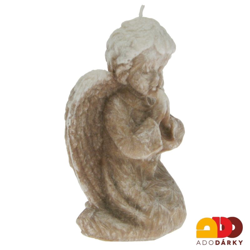 Svíčka klečící anděl hnědý 15 cm