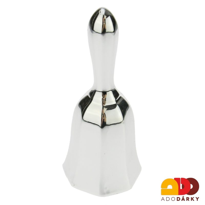Zvonek z porcelánu stříbrné barvy 15 cm