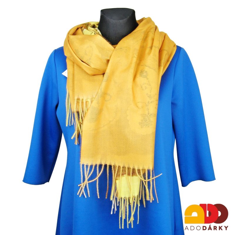 Dámská šála s ornamenty zlatá 2v1