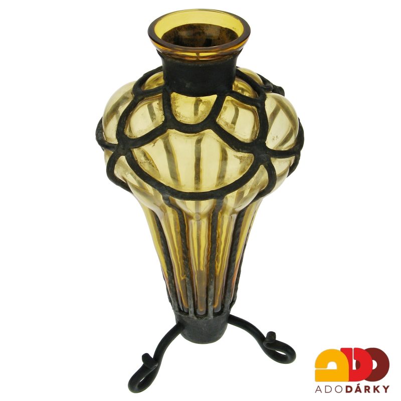 Skleněná váza v kovovém stojanu 31 cm