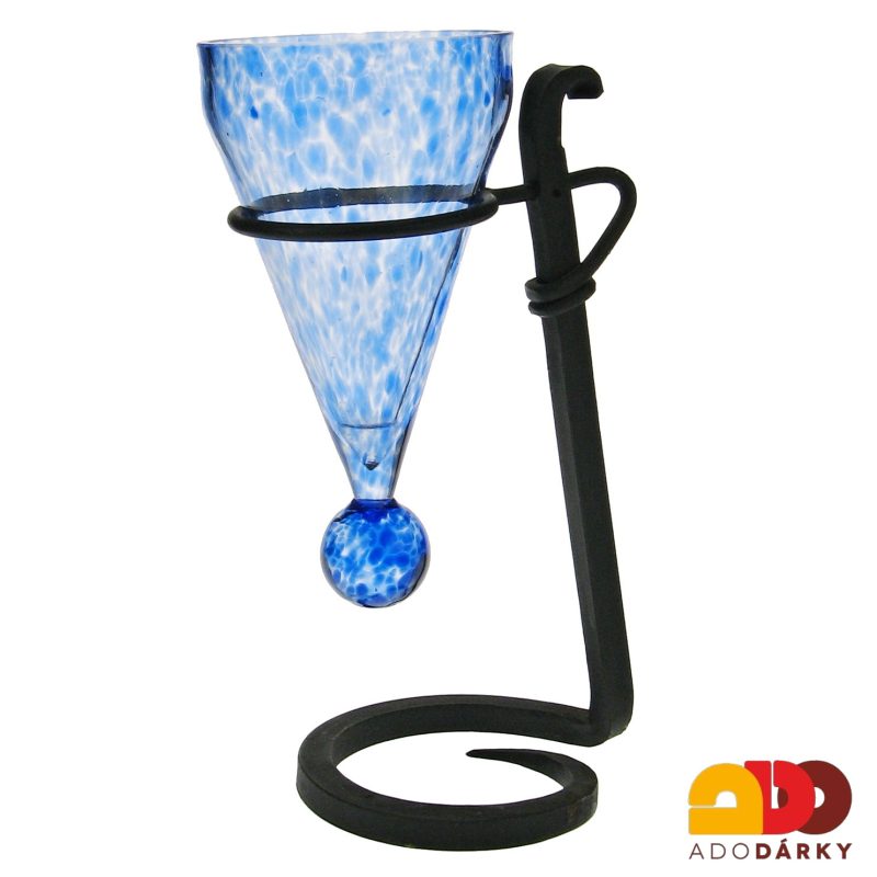 Skleněná číše / váza v kovovém stojánku18 cm