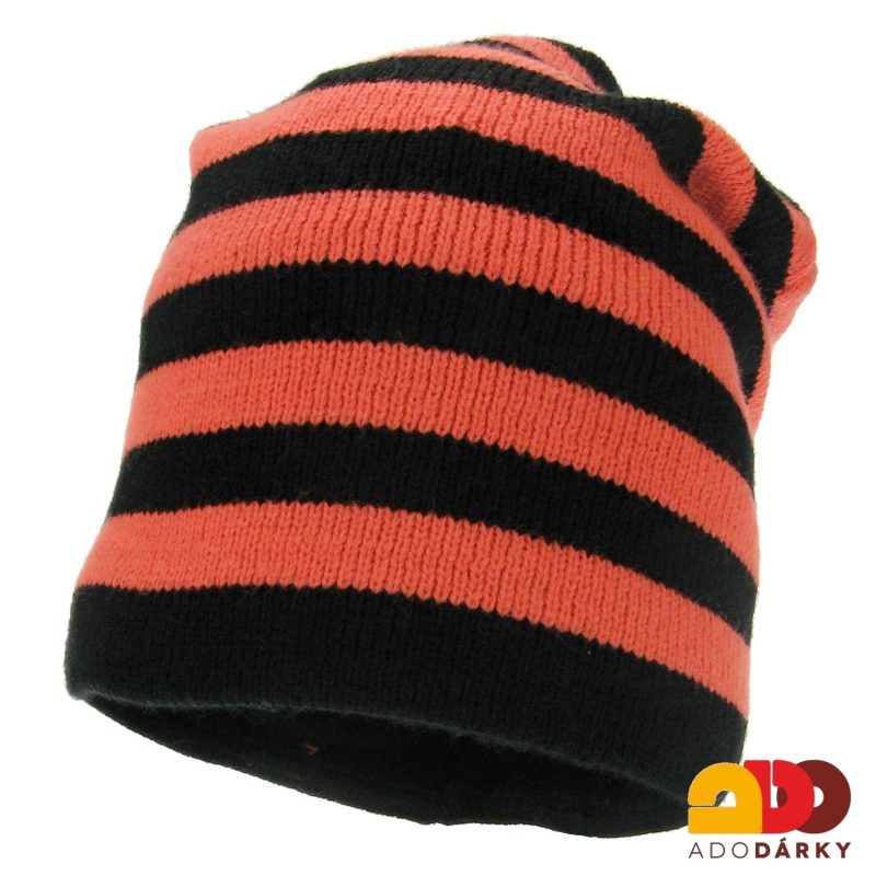 Pruhovaná zimní pletená čepice