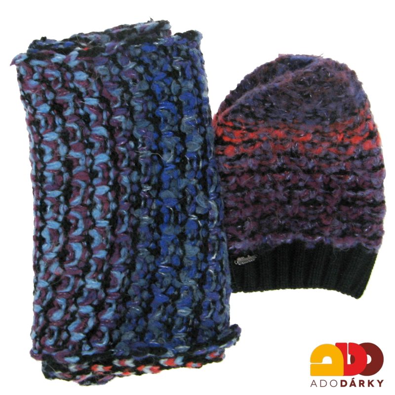 Souprava pleteného tunelu a čepice fialovobarevná