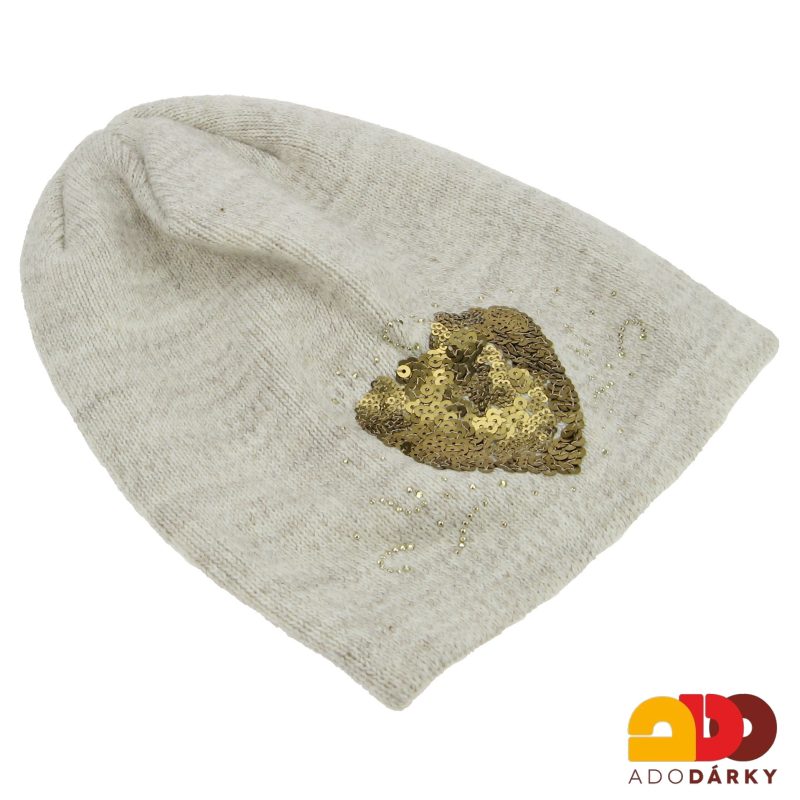 Dámská zimní čepice béžová se srdcem