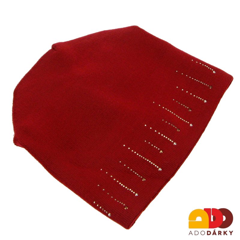 Dámská zimní čepice červená s perličkama