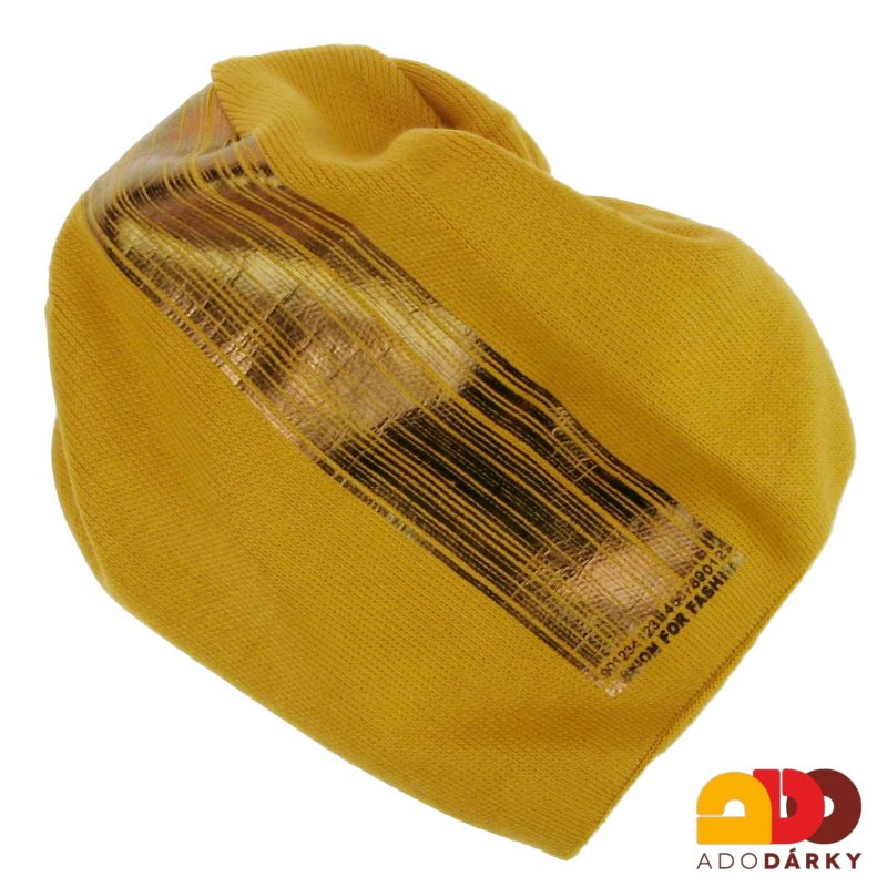 Zimní čepice okrová s čárovým kódem