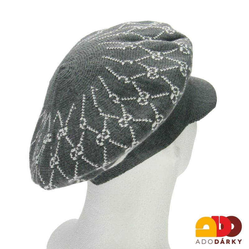 Pletená čepice s kšiltem vzorovaná šedá