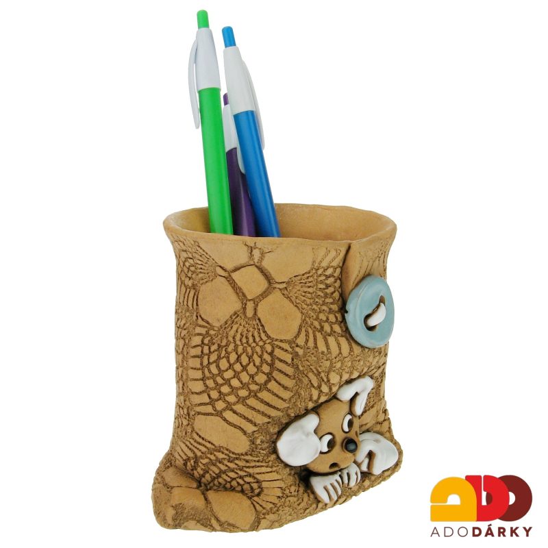 Tužkovník se psem a modrým knoflíkem 13 cm