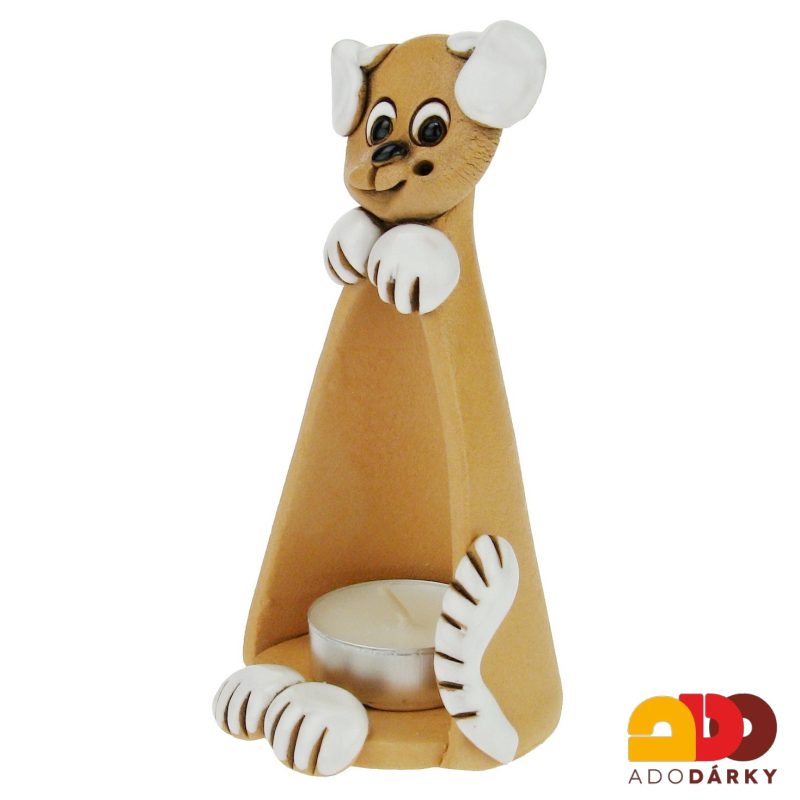 Svícen pejsek bílý 15 cm