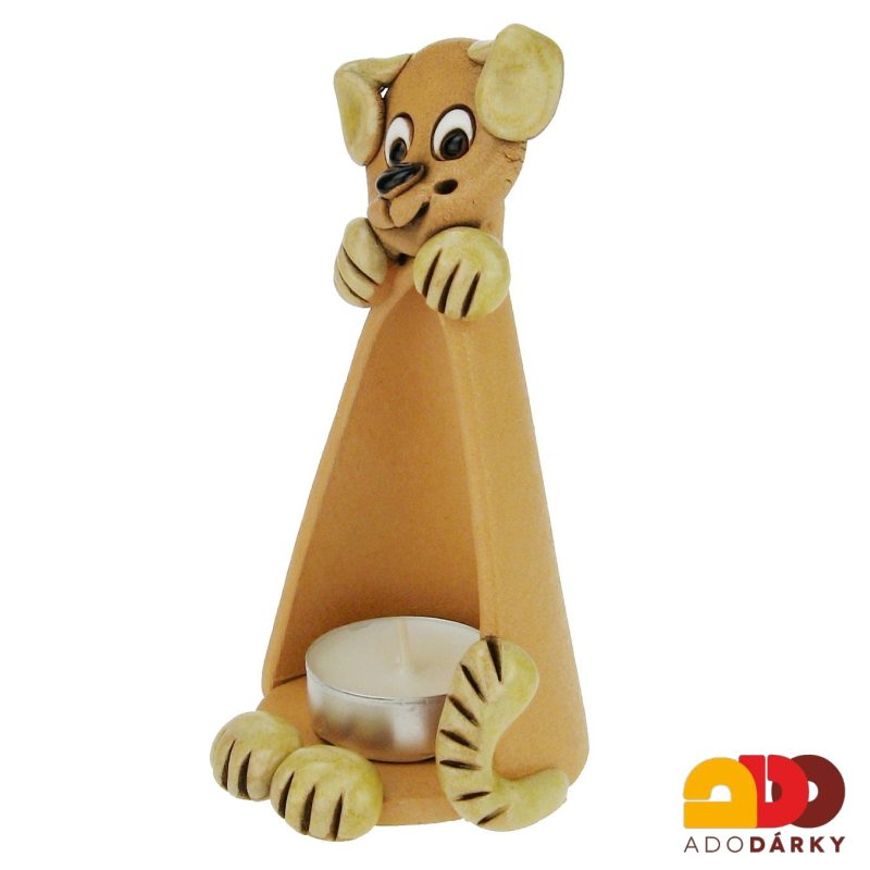 Svícen pejsek béžový 15 cm