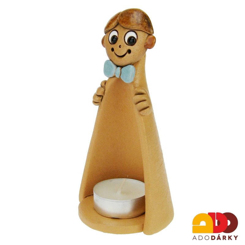 Svícen kluk s modrým motýlkem 15 cm