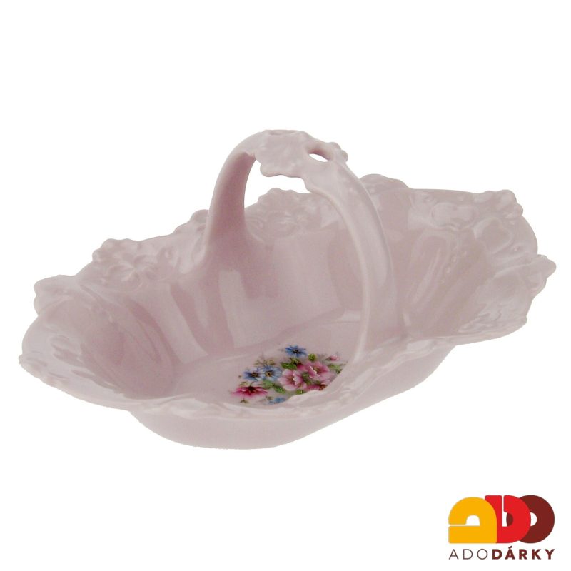 Košík růžový porcelán 18,5 cm